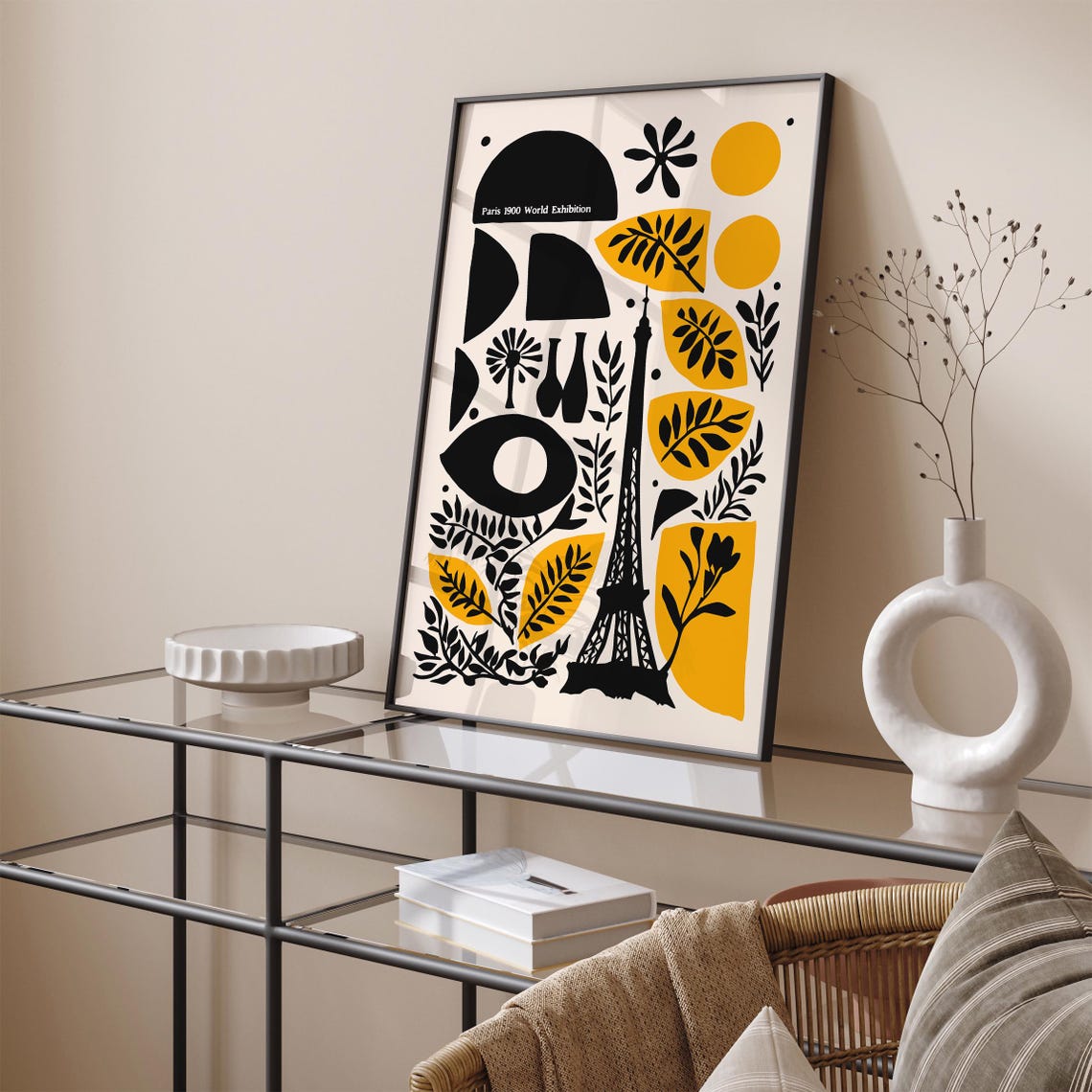 Paris 1900 World Exhibition Eiffel Tower Yellow Decor Poster - Image 3