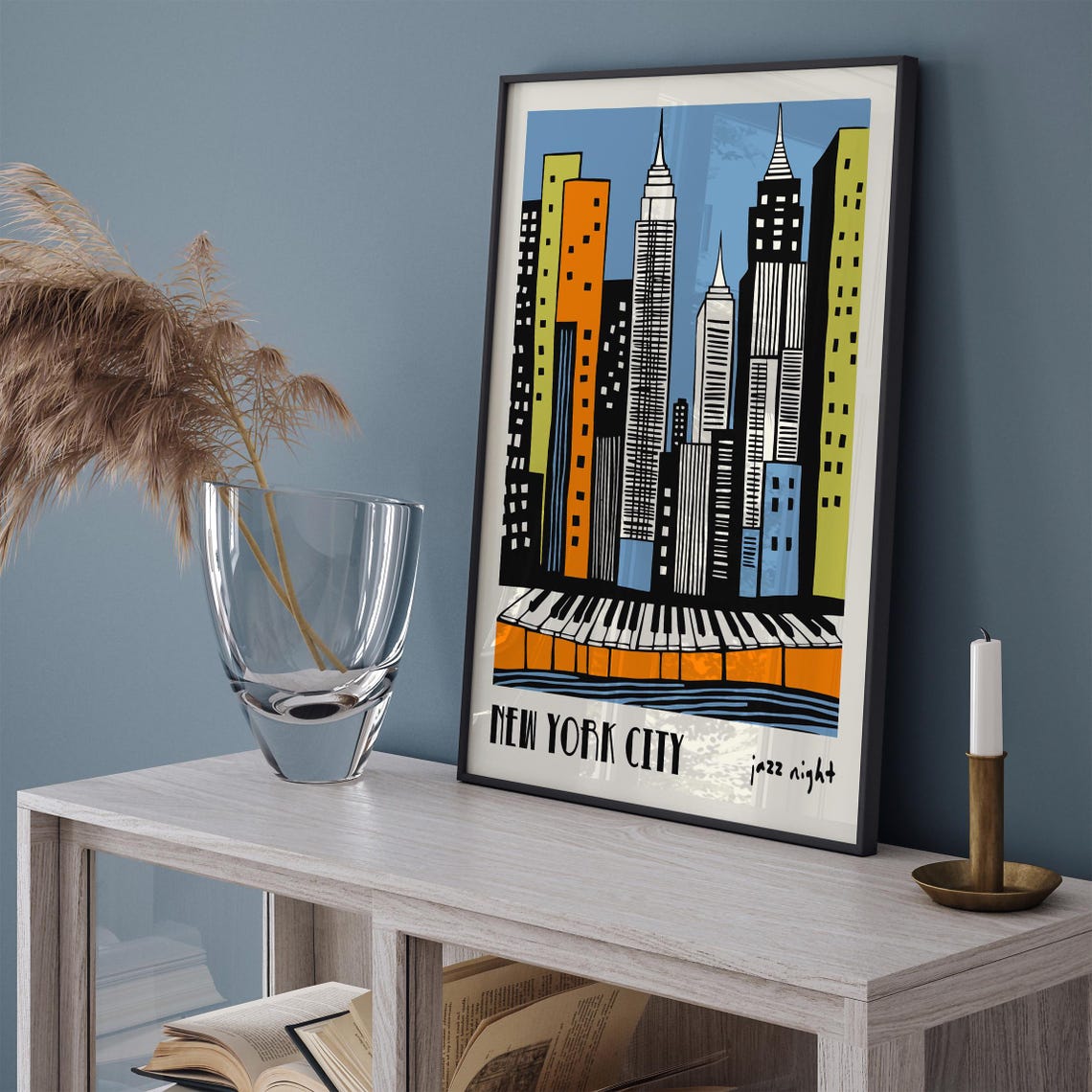 New York City Jazz Night Skyline Piano Keys Colorful Art Poster - Image 2
