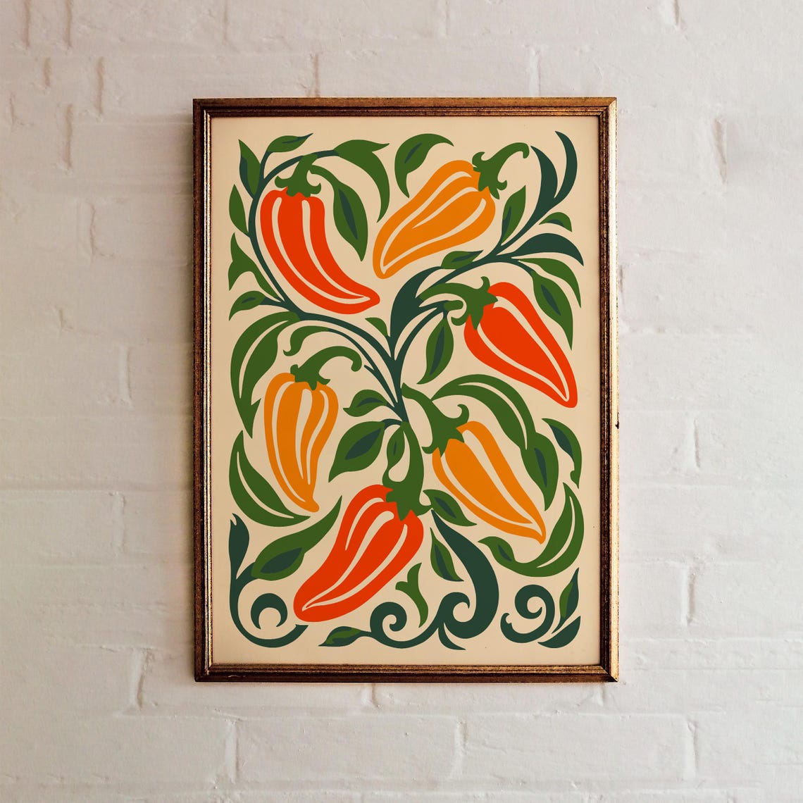 Orange Chili Pepper Vine Botanical Trendy Kitchen Wall Decor Poster