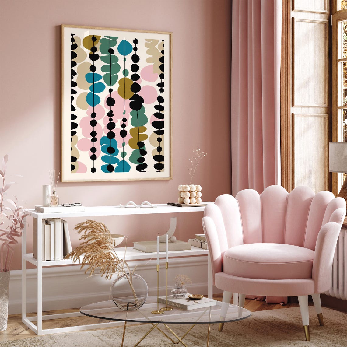Abstract Hanging Beads Pastel Mid Century Modern Decor Poster - Image 2