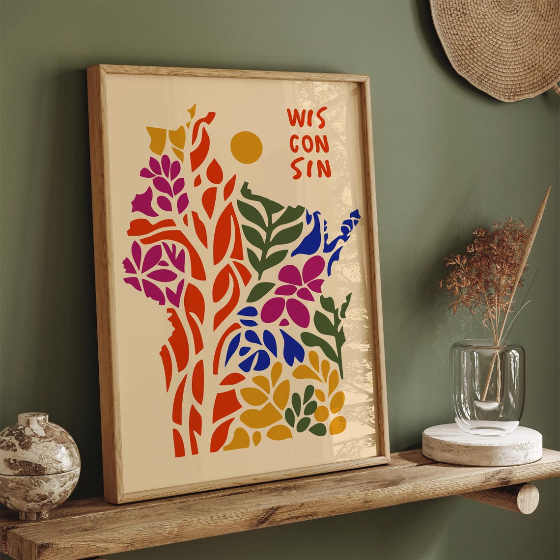 Wisconsin State Map Colorful Botanical Floral Nature Art Poster - Image 4