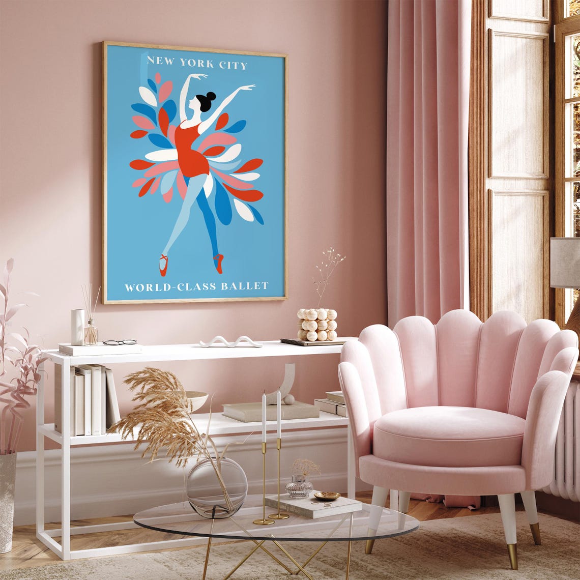 New York City World-Class Ballet Red Dancer on Sky Blue Poster - Image 3