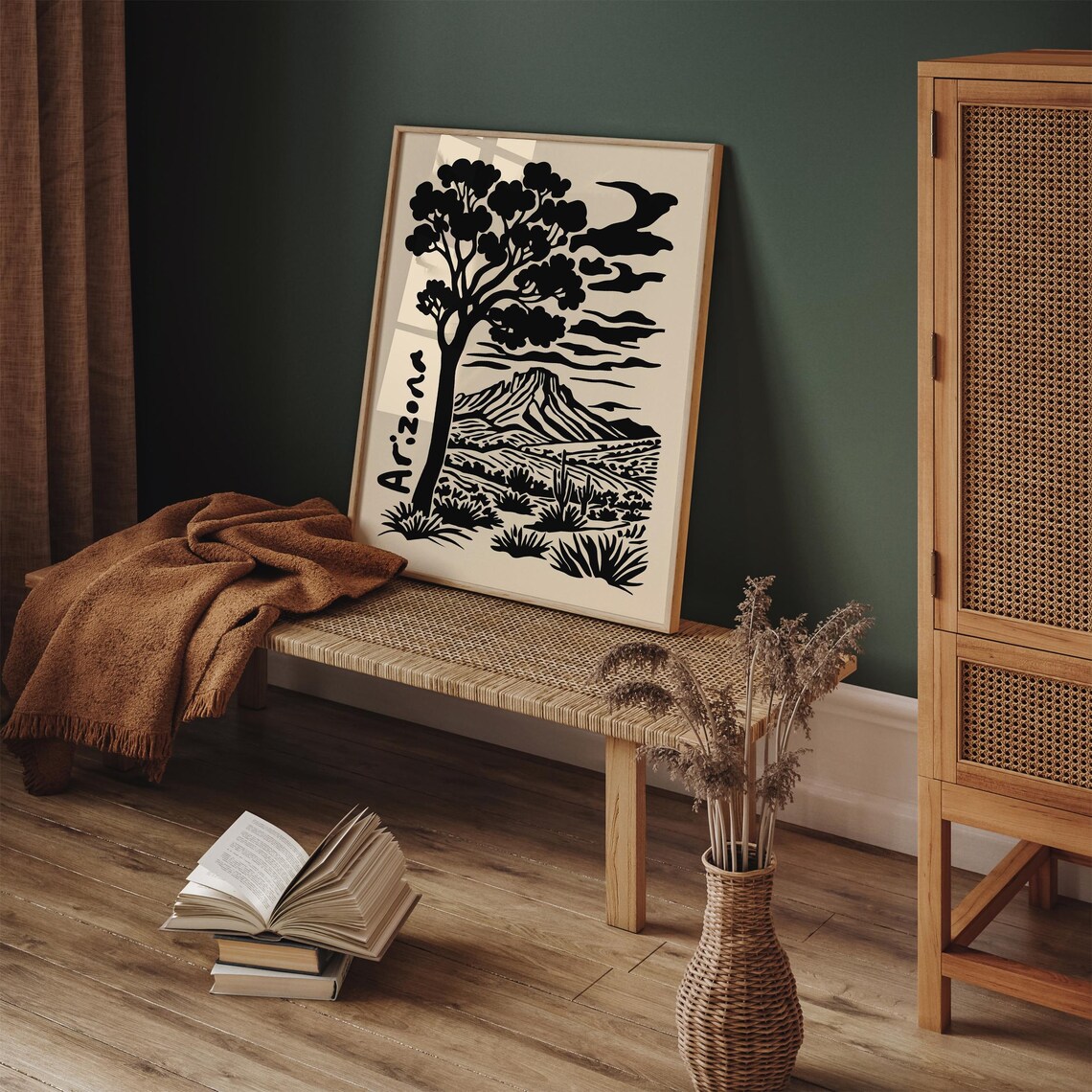 Arizona Black Ink Tree Mountain Desert Silhouette Graphic Poster - Image 5