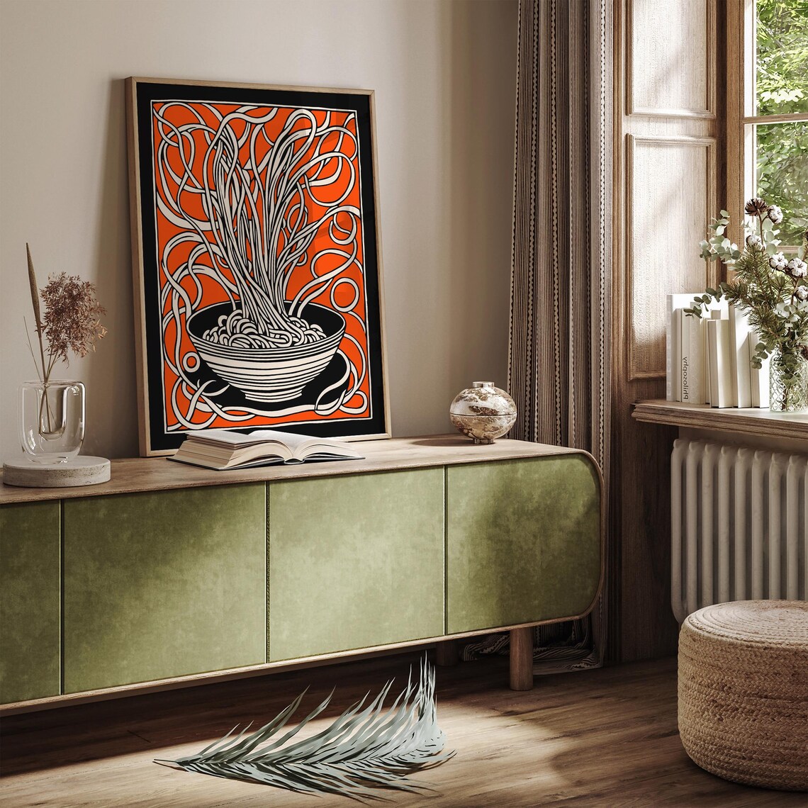 Abstract Orange Noodle Bowl Spaghetti Swirls Modern Foodie Art Poster - Image 2
