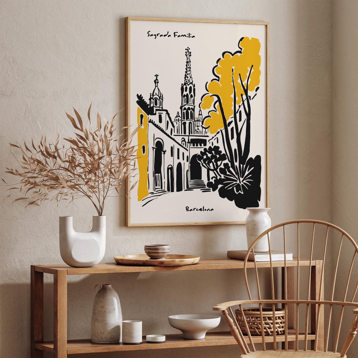 Barcelona Poster Cityscape Art Print Black Ink Painting Style Minimalist Art Print Retro Barcelona Poster Travel Airbnb Wall Art Print - Image 2