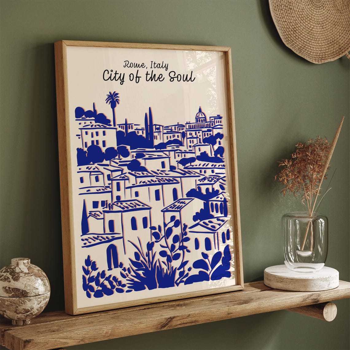 Rome Italy Cityscape Poster Vintage Travel Art Print Blue Monochrome Home Decor Wall Art Italian Architecture Art City Of The Soul