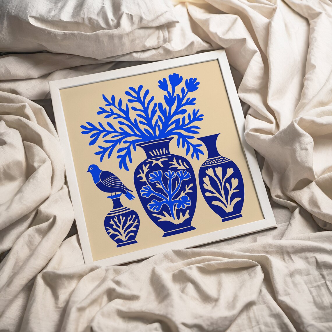 Blue Porcelain Vase Still Life With Bird Floral Botanical Poster - Image 4