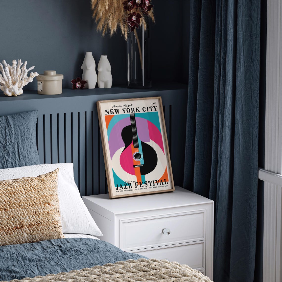 Nyc Jazz Festival Poster Retro Music Night Art Print Colorful Guitar Design New York City Airbnb Poster Mid Century Modern Wall Decor - Image 2