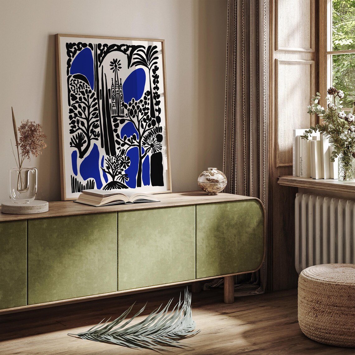 Black and Blue Botanical Sagrada Familia Barcelona City Poster - Image 4