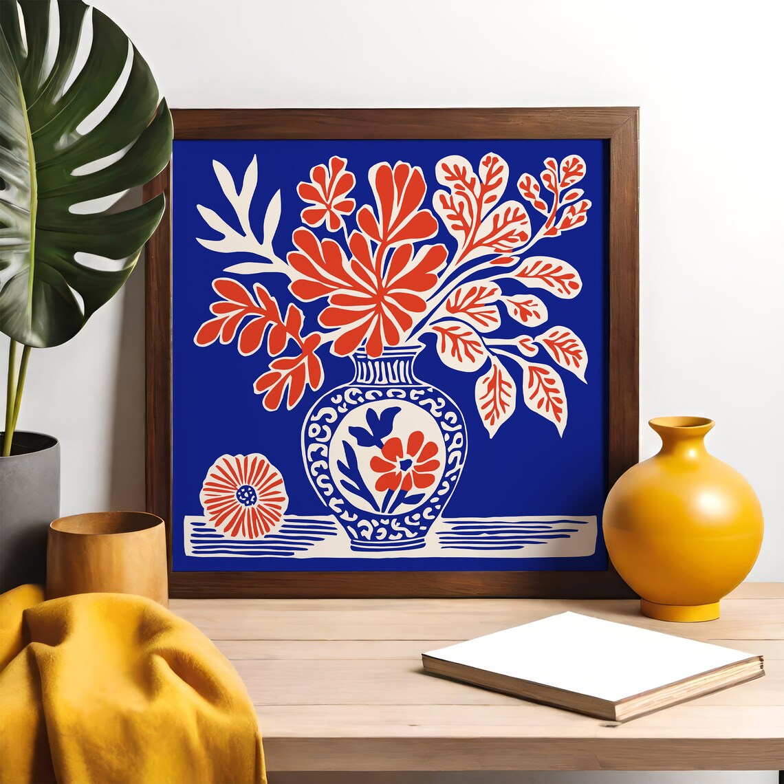 Indigo Blue Floral Vase Bold Matisse Style Botanical Home Poster - Image 6