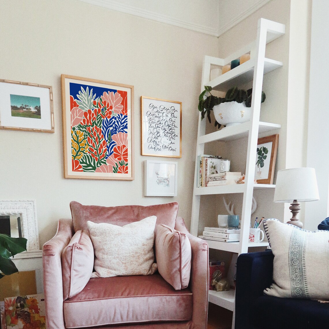 Abstract Coral Pink Blue Botanical Garden Matisse Style Art Poster - Image 5