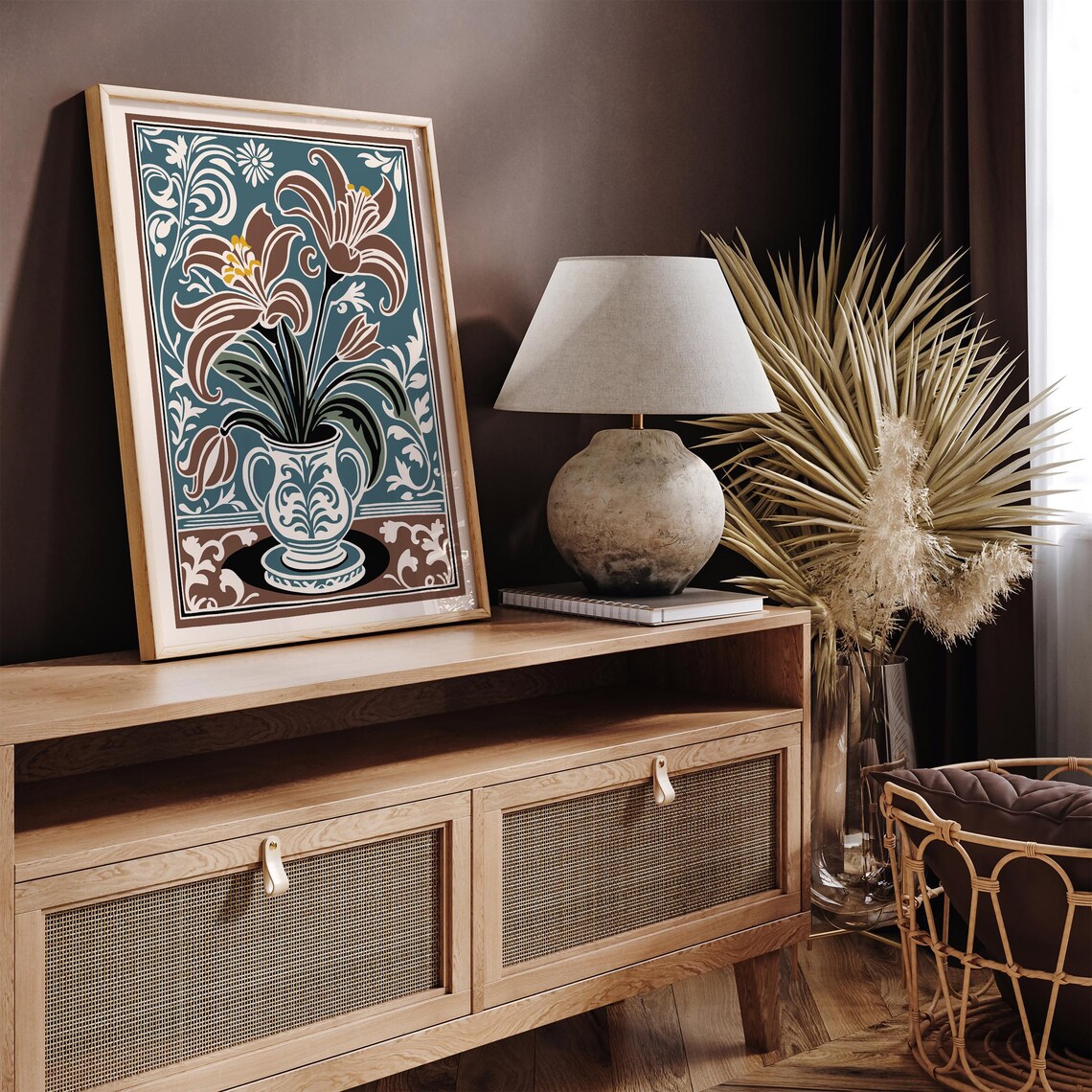 Art Nouveau Lilies In A Decorative Vase Floral Poster In Teal - Image 5
