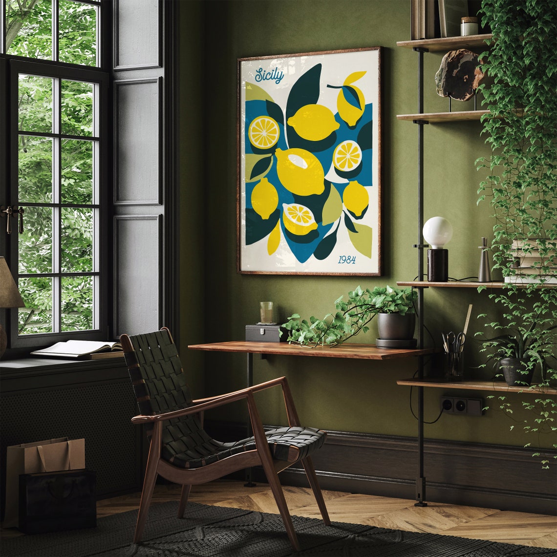 Retro Sicily 1984 Lemon Poster with Bright Citrus Fruit Illustration - Image 4