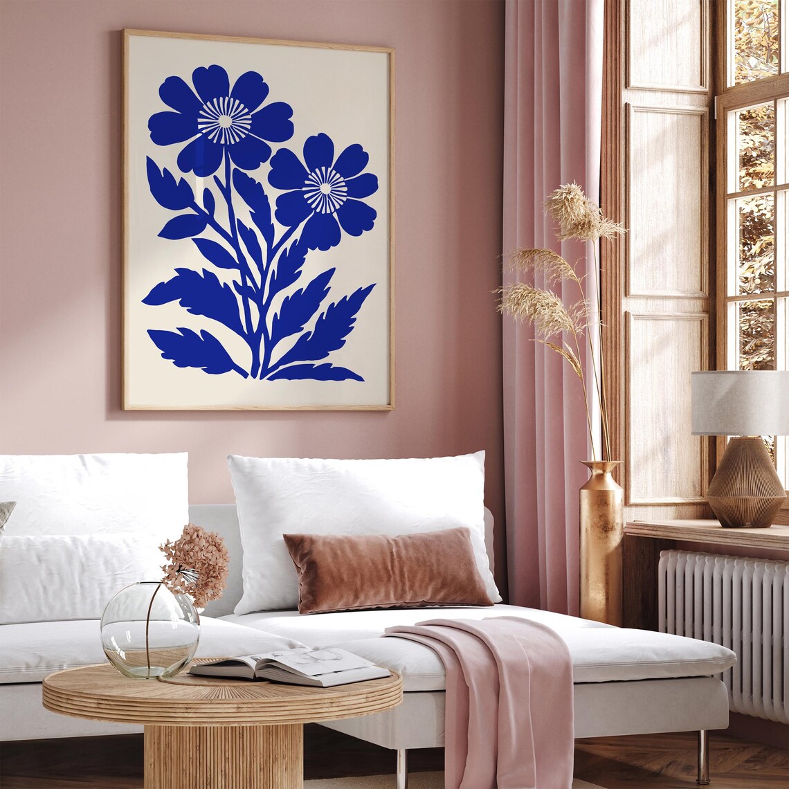 Modern Minimalist Blue Floral Cutout Silhouette Botanical Print - Image 3