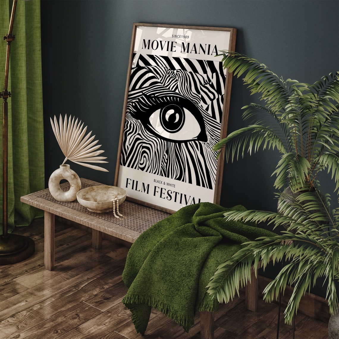 Black And White Film Festival Poster Eye Illustration Zebra Stripes Movie Wall Art Film Festival Movie Mania Movie Fans Modern Art - Image 3