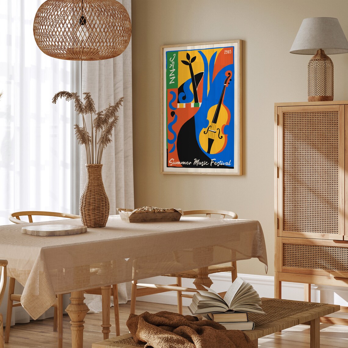 Summer Music Festival 1985 Jazz Poster Abstract Double Bass Art - Image 3
