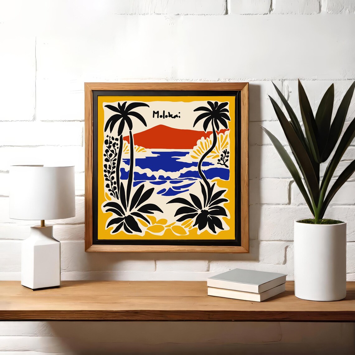Molokai Hawaii Palm Trees Red Hills Bold Tropical Art Poster - Image 4