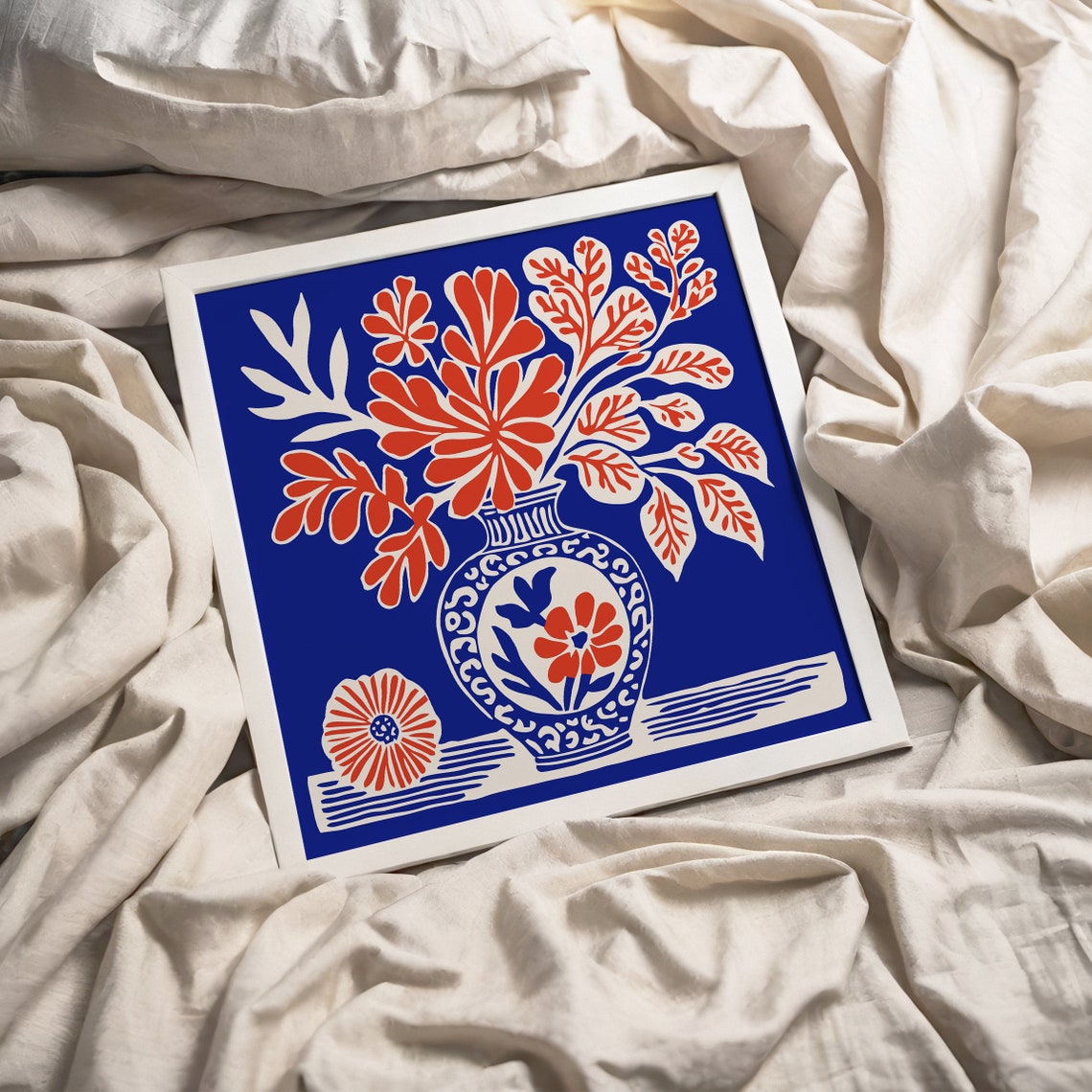 Indigo Blue Floral Vase Bold Matisse Style Botanical Home Poster - Image 4