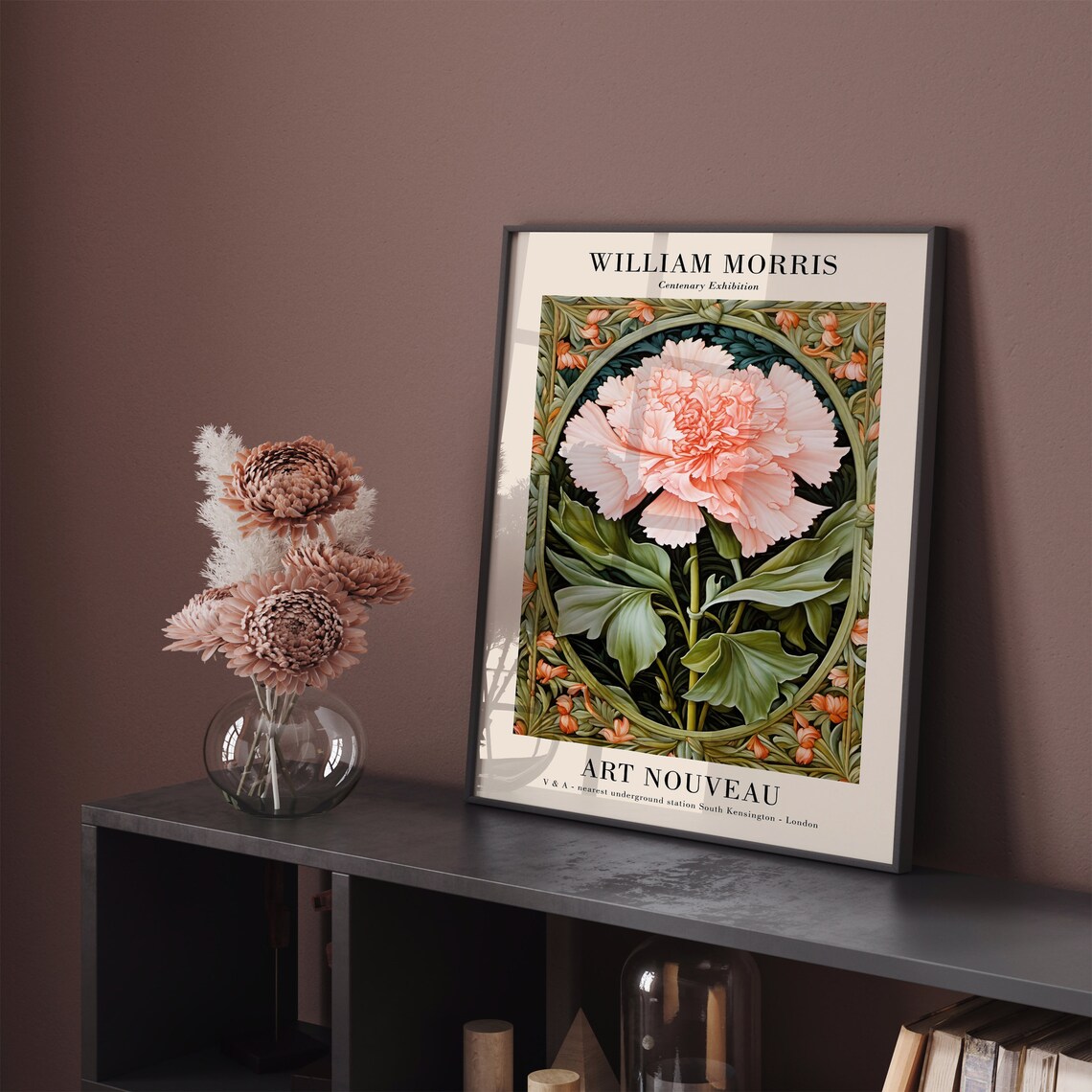 William Morris Centenary Art Nouveau Pink Carnation Flower Poster - Image 3
