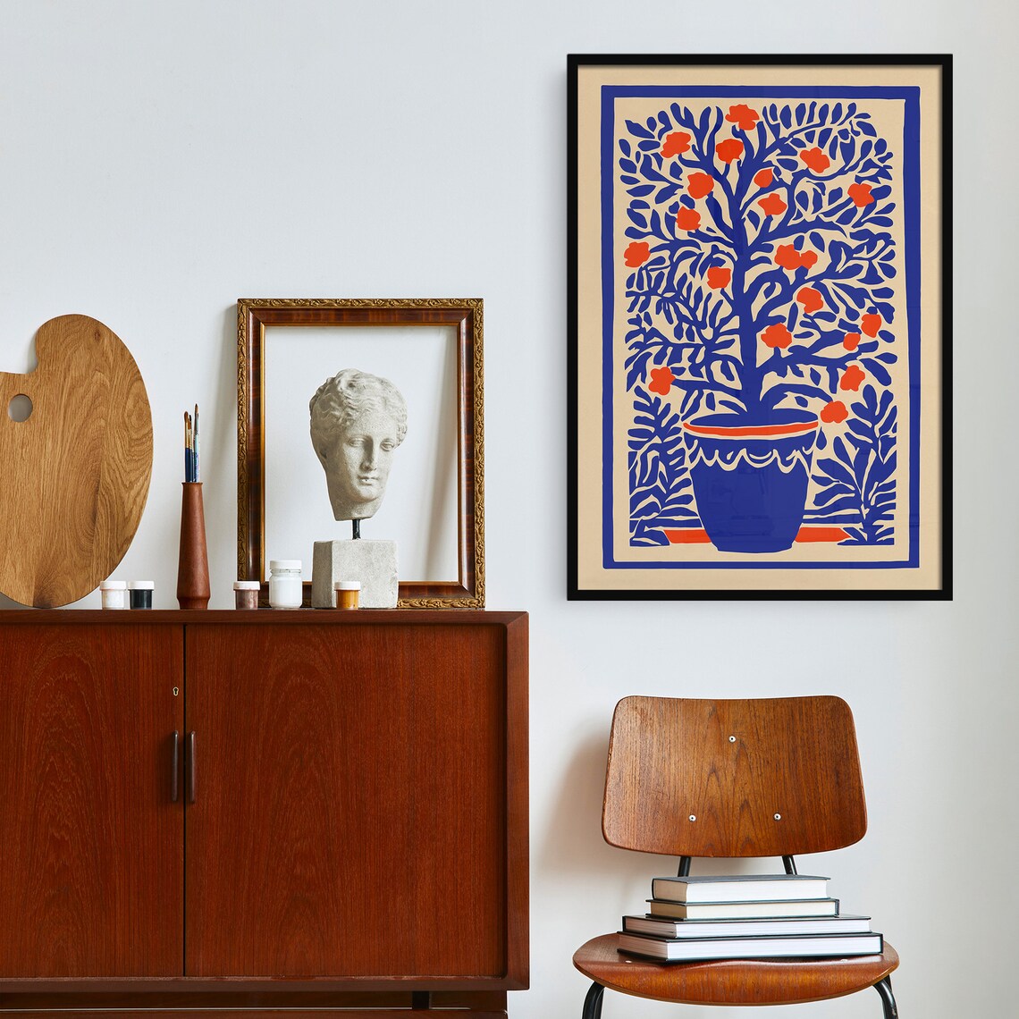 Indigo Blue Botanical Tree Orange Blossoms Matisse Style Poster - Image 5