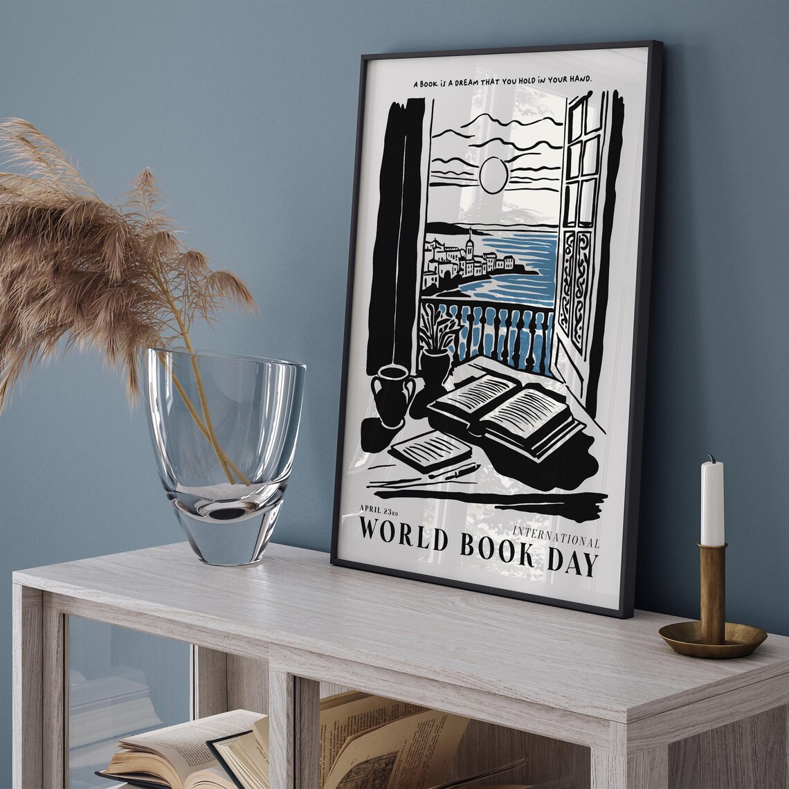 World Book Day Coastal Window Quote Black Ink Book Lovers Poster - Image 5