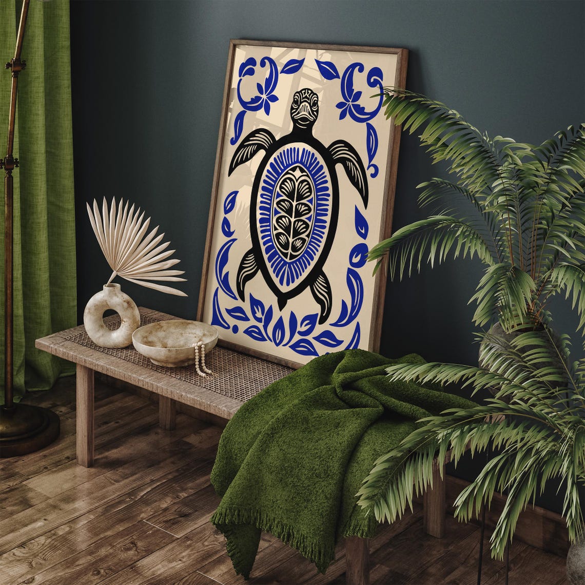 Blue Black Tribal Sea Turtle Ocean Coastal Bohemian Wall Decor Poster - Image 5