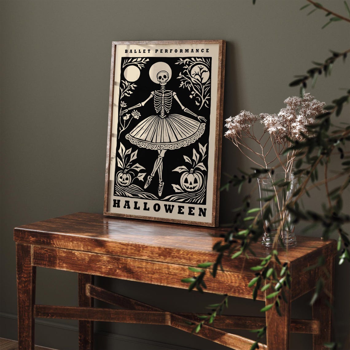 Vintage Ballet Performance Halloween Cream Skeleton Ballerina Poster - Image 2