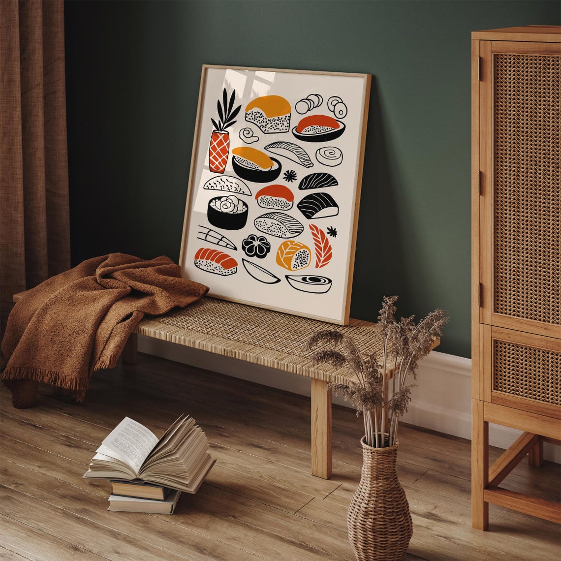 Colorful Sushi Rolls and Nigiri Minimalist Japanese Food Poster - Image 3