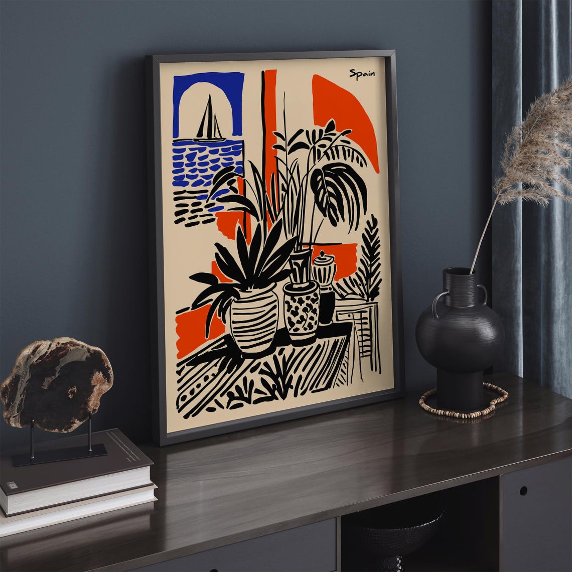 Spain Mediterranean Coast Sailboat Botanical Abstract Poster - Image 3