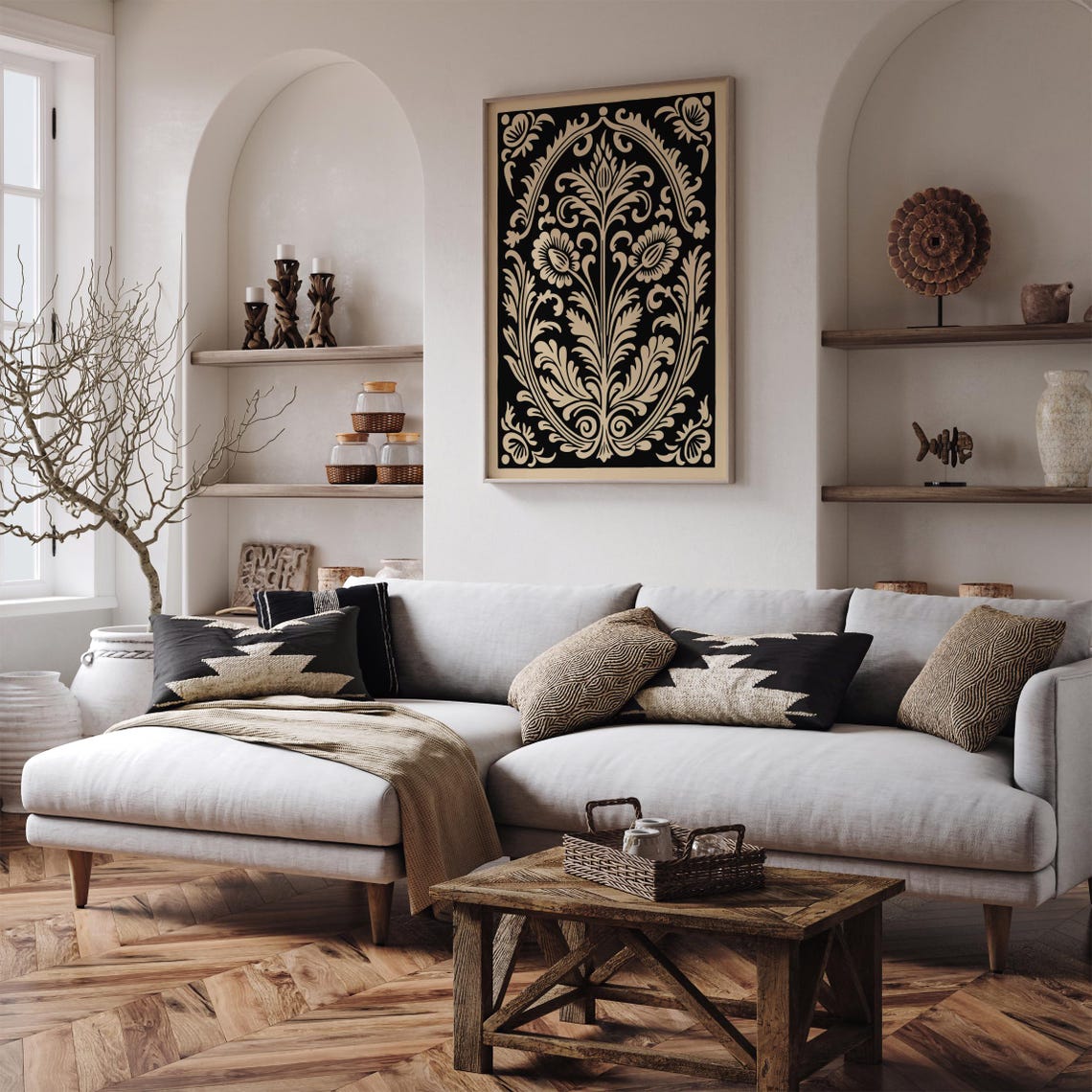 Black Art Nouveau Botanical Floral Elegant Decorative Wall Art - Image 5