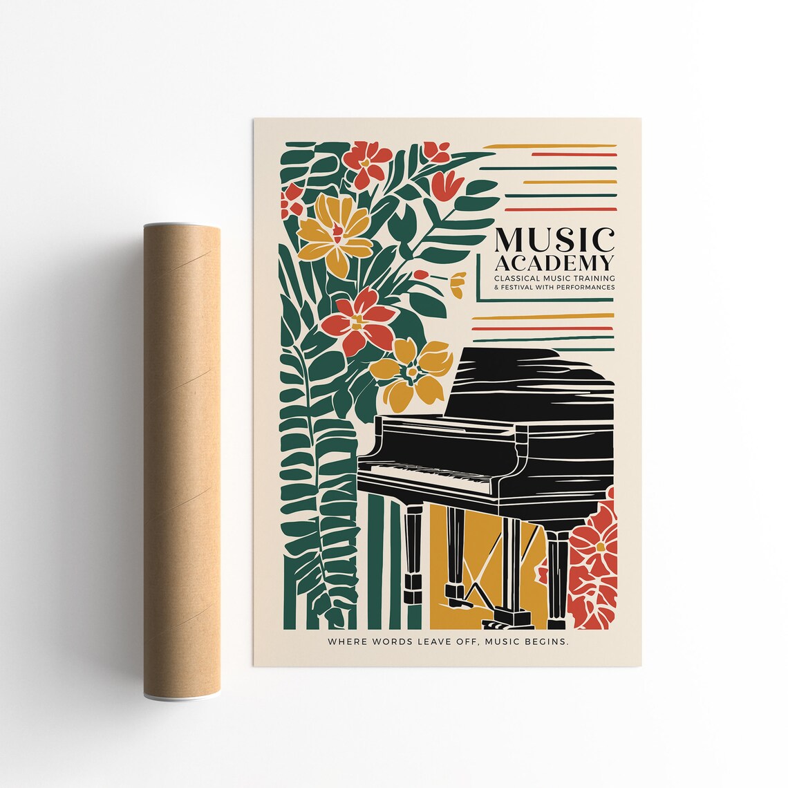 Music Academy Classical Piano Poster with Floral Art Deco Design - Image 5