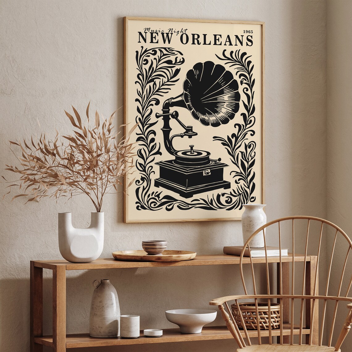 New Orleans 1965 Music Night Vintage Gramophone Jazz Art Poster - Image 5