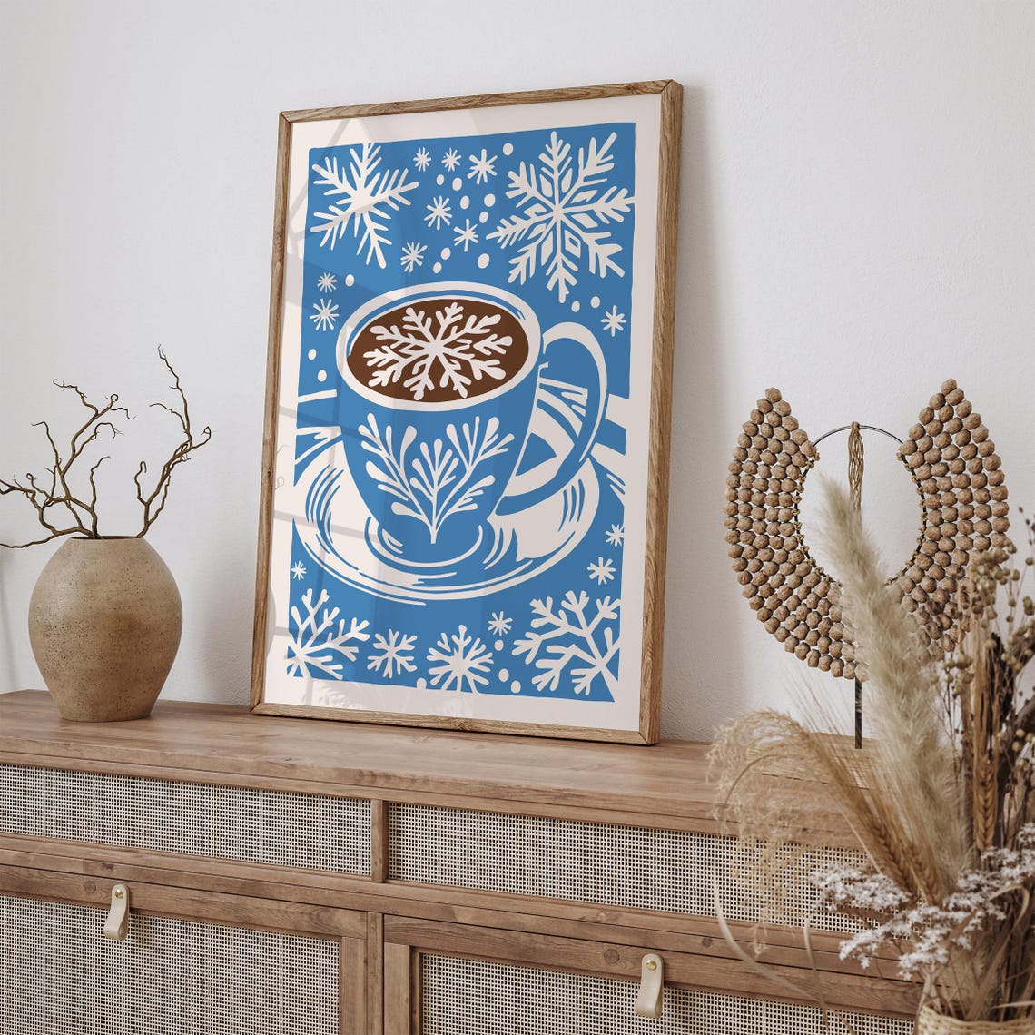 Winter Hot Cocoa Snowflake Cup Cozy Scandinavian Holiday Poster - Image 2