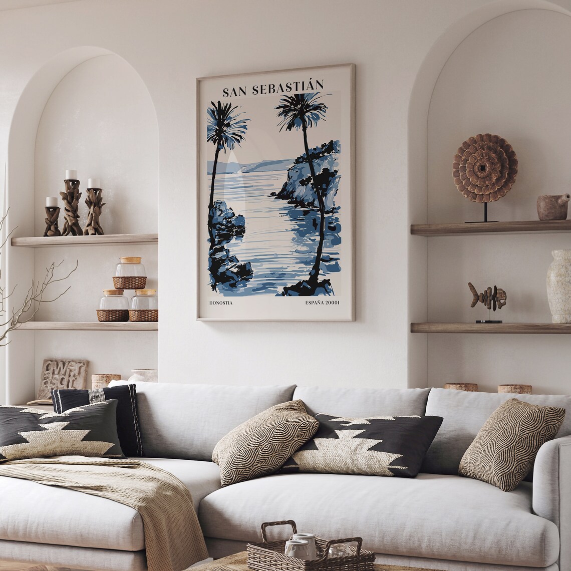 San Sebastián Spain Coastal Poster with Palms and Rocky Cove - Image 2