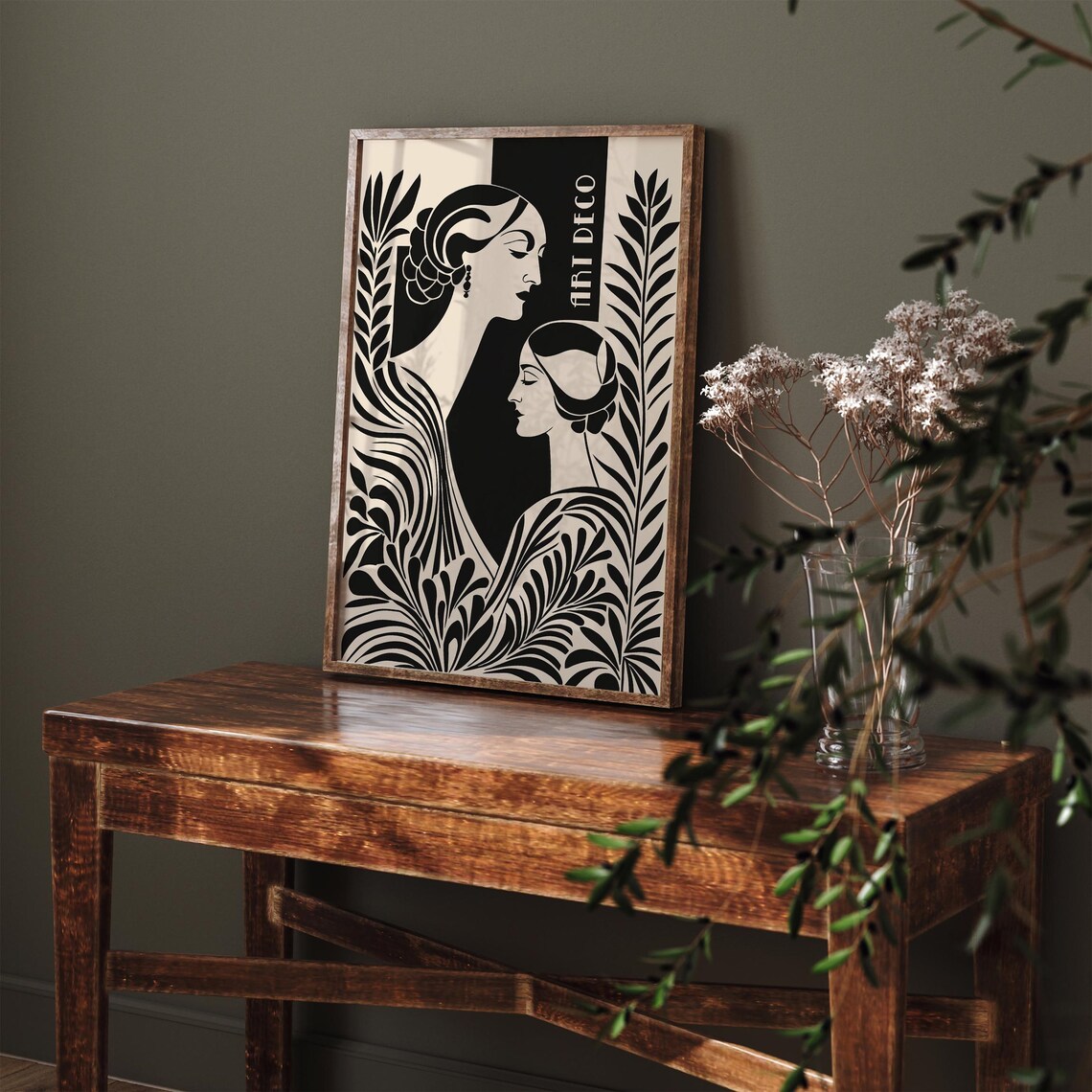 Art Deco Double Profile Women Black Beige Elegant Art Poster - Image 4
