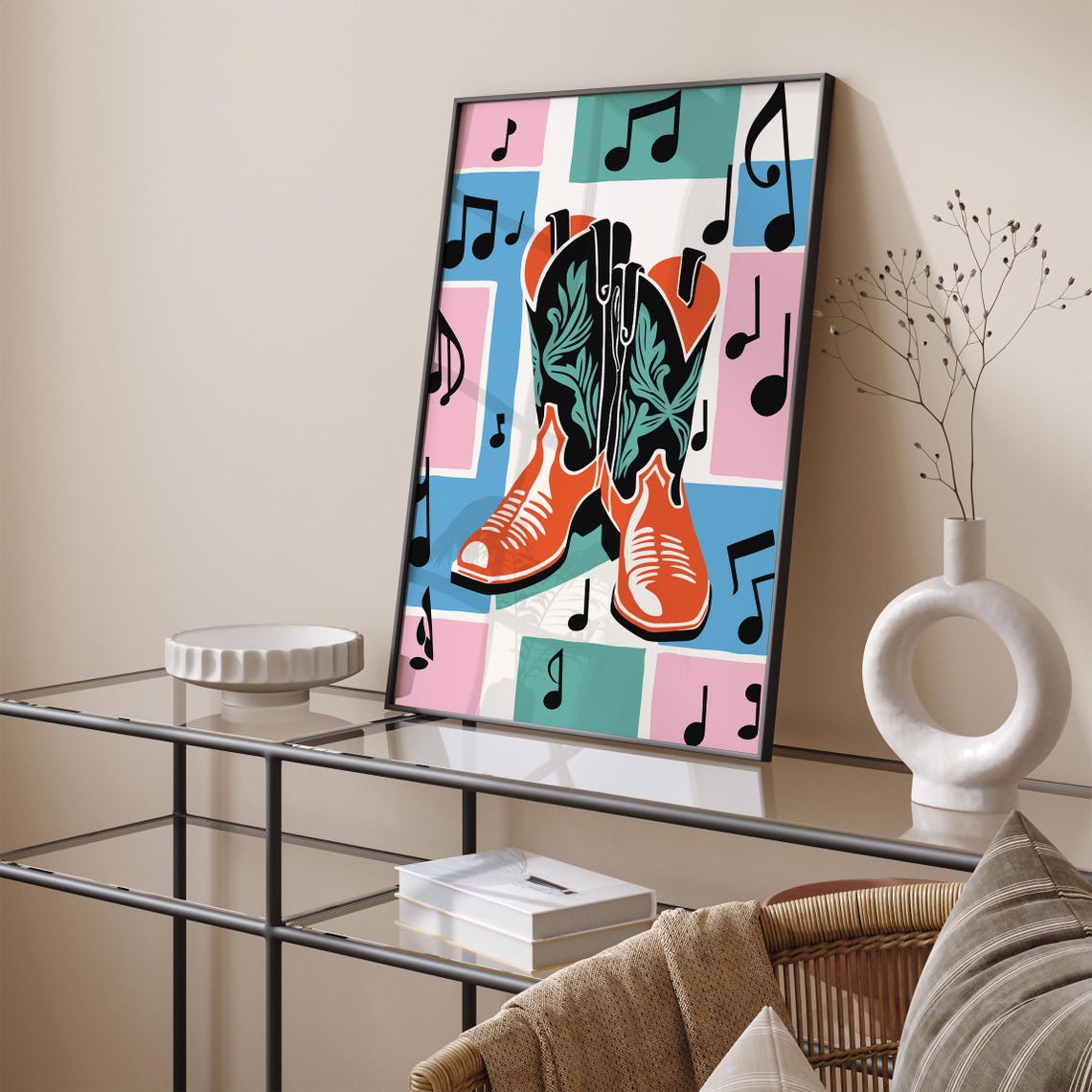 Colorful Cowboy Boots With Musical Notes Country Fun Retro Poster - Image 4