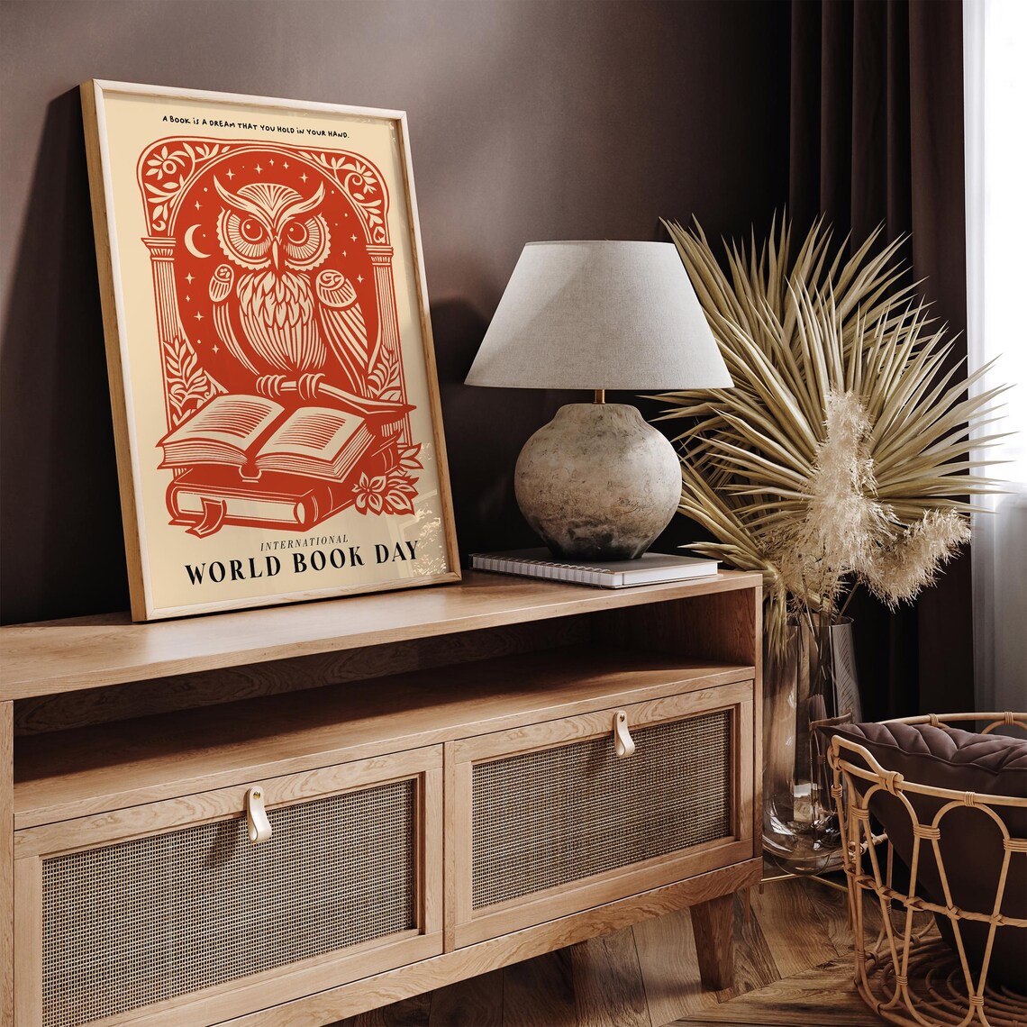 World Book Day Red Owl Reading Books Inspirational Quote Poster - Image 6
