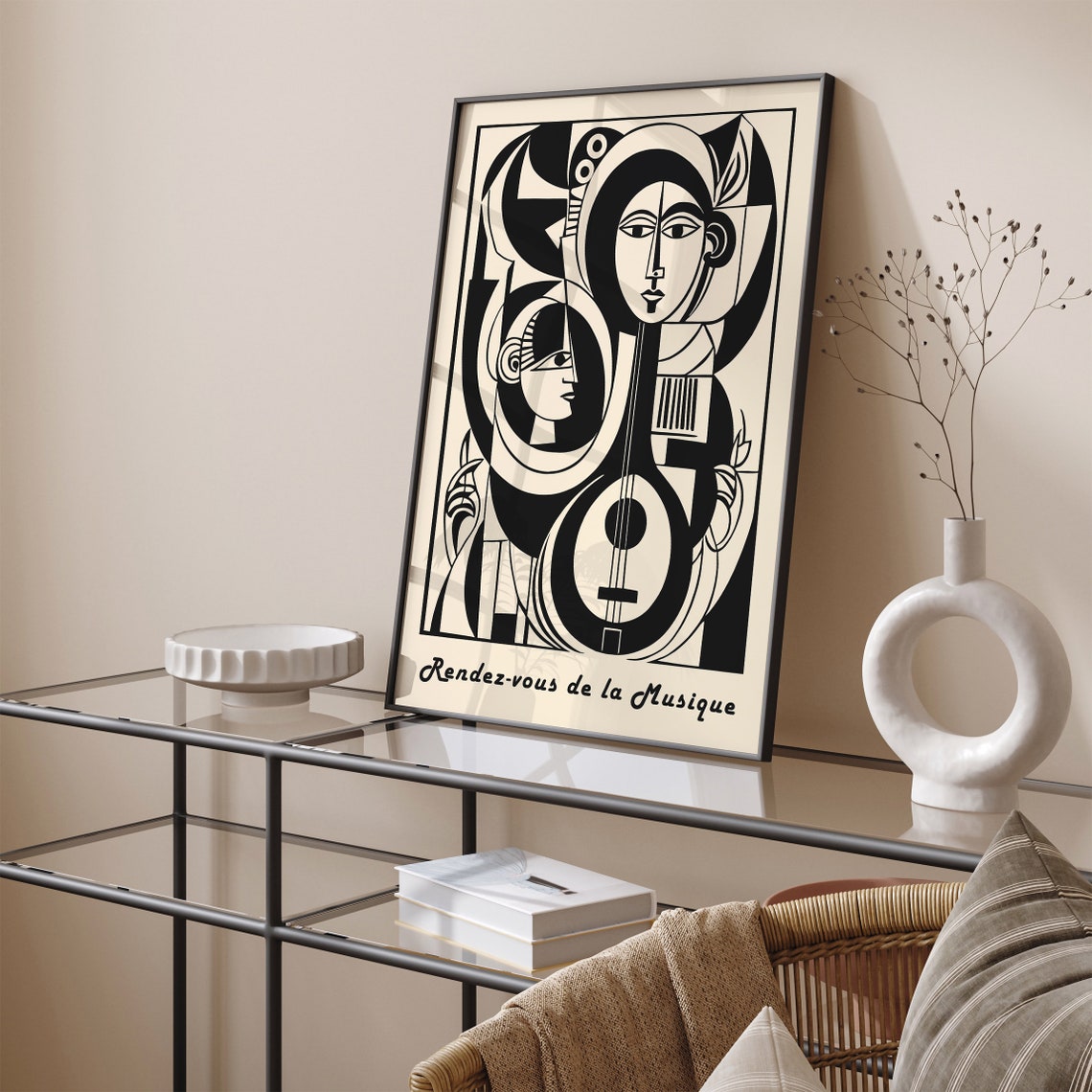 Rendez-vous de la Musique Cubist Black White Music Art Print - Image 3