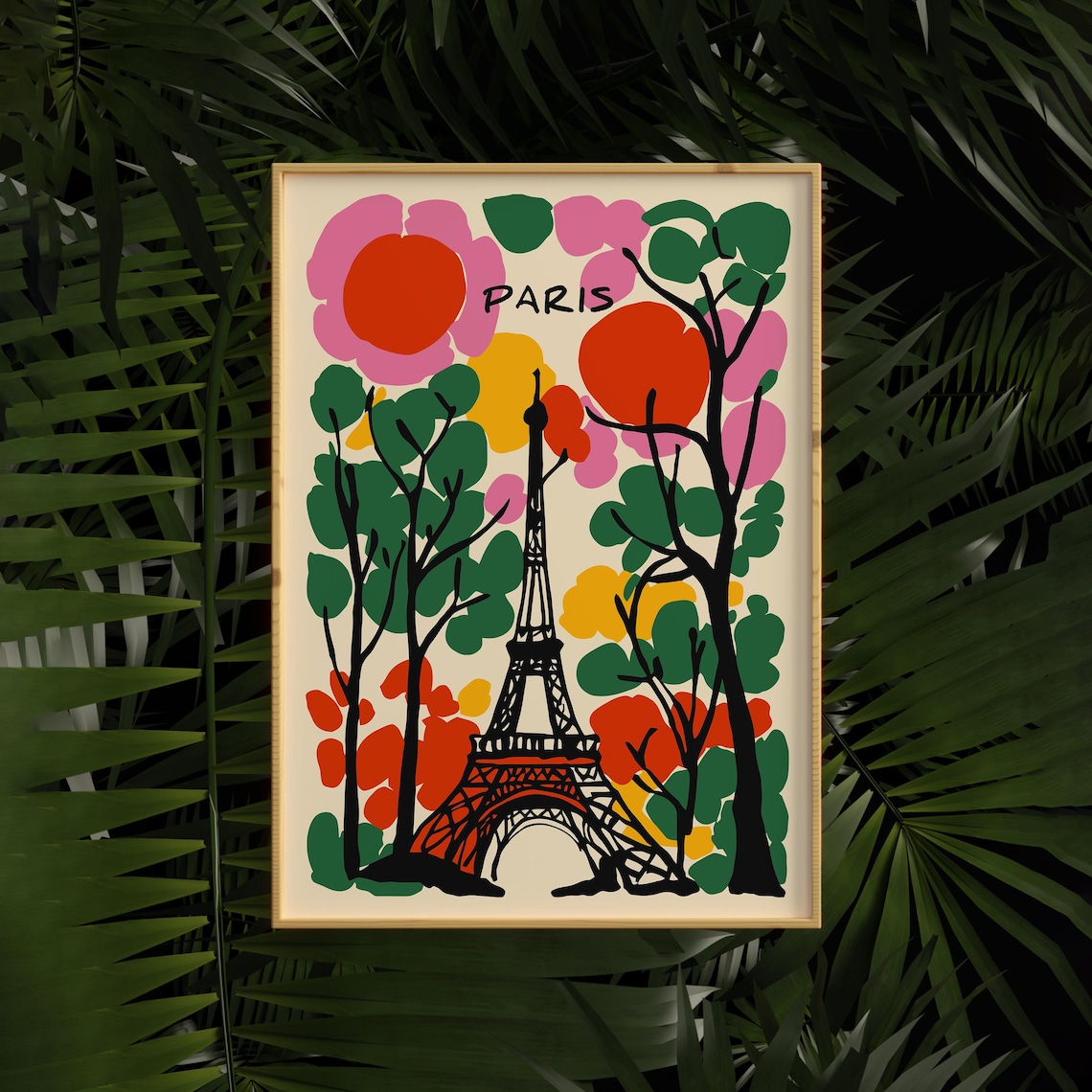 Paris Eiffel Tower Floral Trees Colorful French Travel Art Poster
