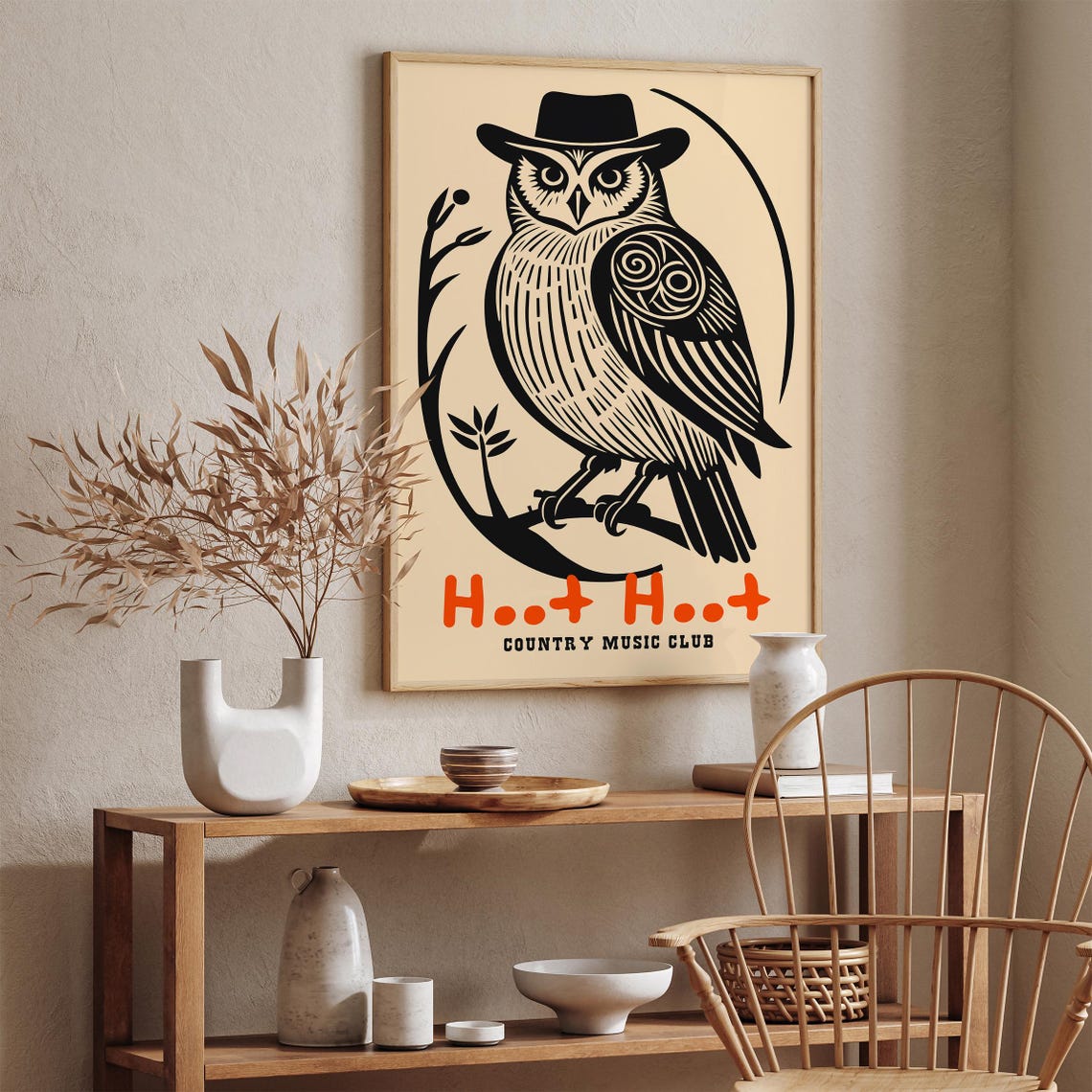 Country Music Owl Poster Hoot Hoot Club Art Print Rustic Woodcut Style Wall Decor Animal Illustration Cowboy Art Retro Country Poster - Image 4
