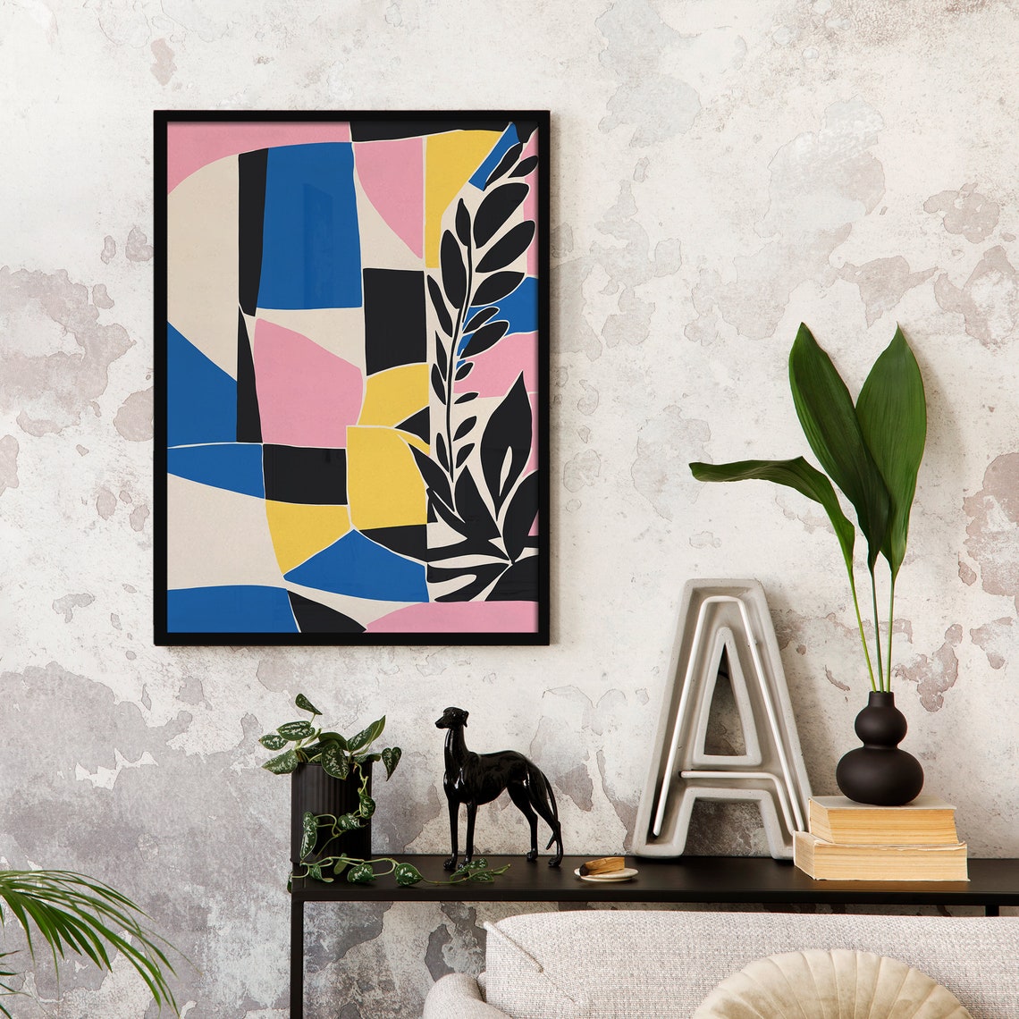 Contemporary Geometric Blocks Pink Blue Abstract Botanical Poster - Image 5