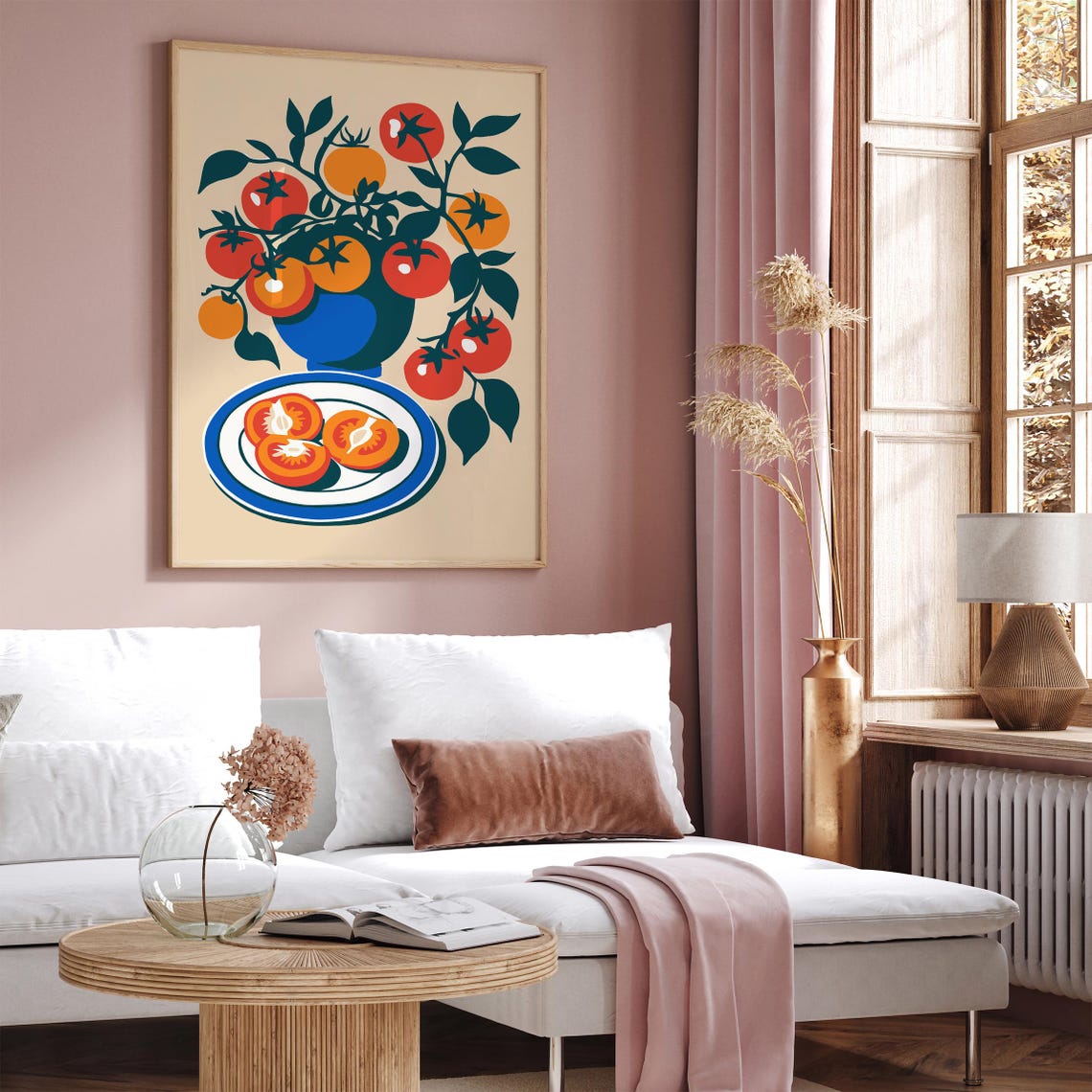 Fresh Tomato Plant Blue Vase Sliced Tomatoes Kitchen Decor Poster - Image 4