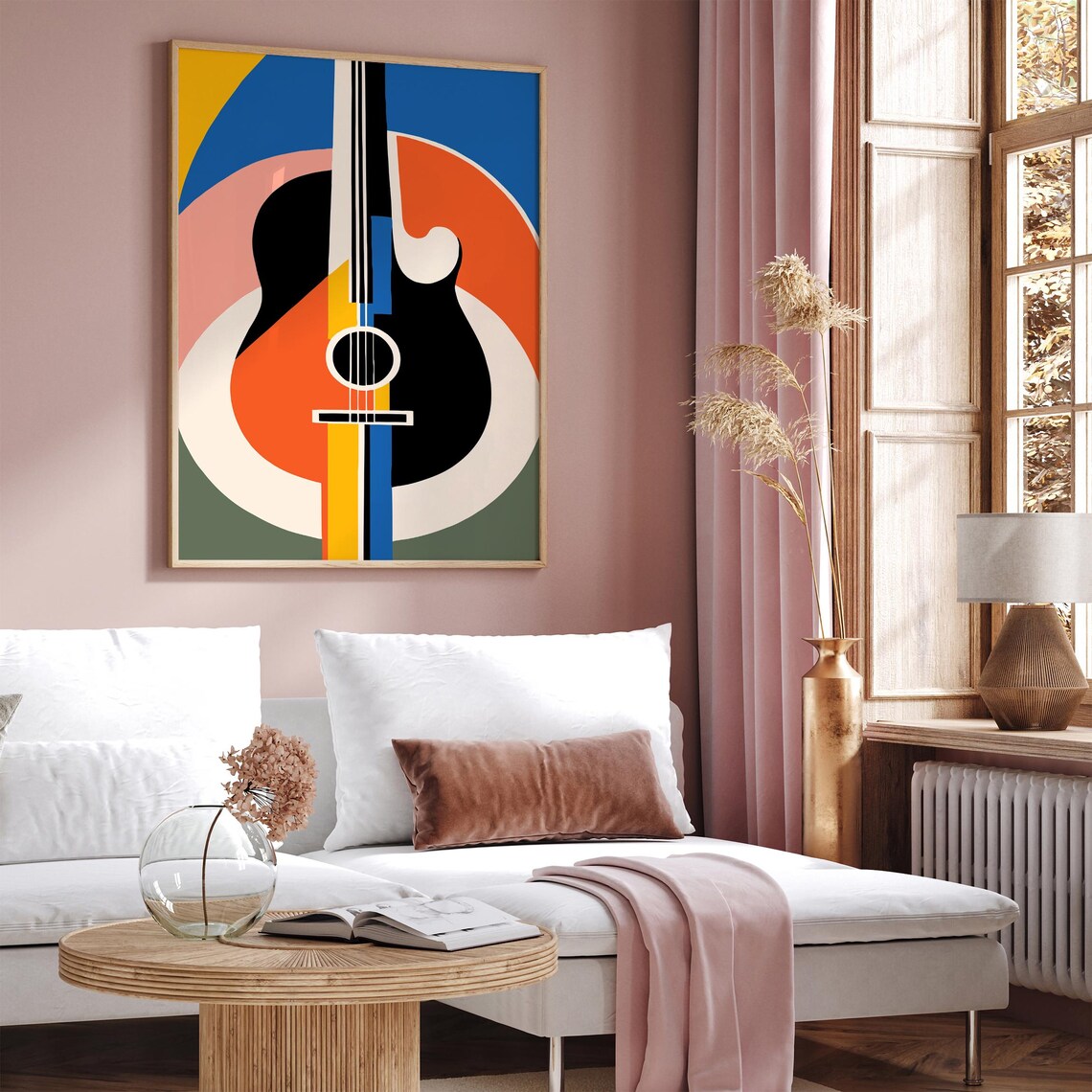 Mid Century Modern Abstract Acoustic Guitar Geometric Wall Decor Poster - Image 2