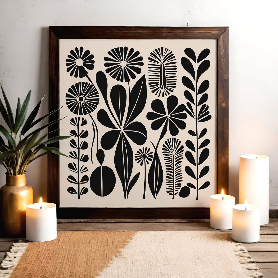 Monochrome Black and White Scandinavian Botanical Floral Wall Art - Image 5