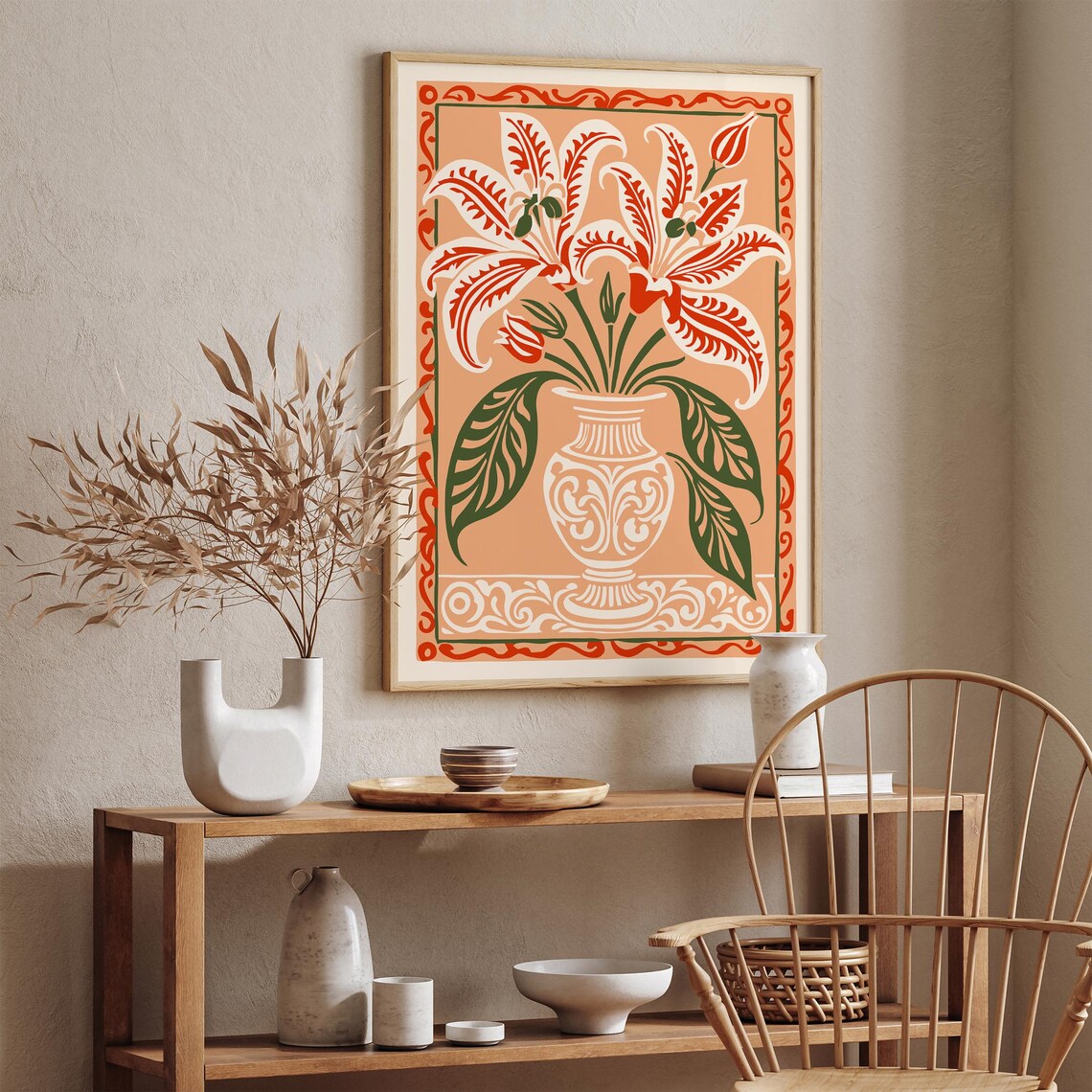 Art Nouveau Lily Vase Peach Orange Floral Botanical Vintage Poster - Image 4
