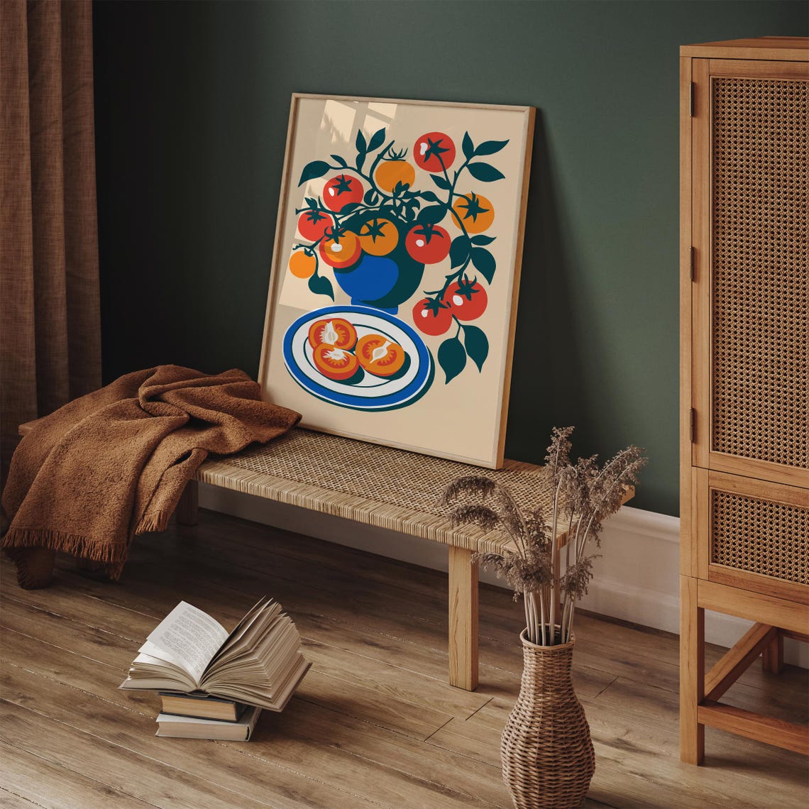 Fresh Tomato Plant Blue Vase Sliced Tomatoes Kitchen Decor Poster - Image 2