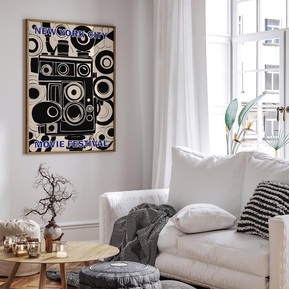 Movie Festival Poster Nyc Film Festival Print Giclee Reproduction Movie Art Print Retro Film Festival Airbnb Wall Decor Black Beige - Image 5
