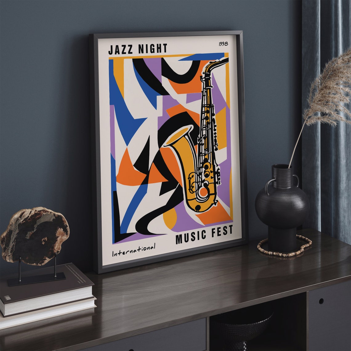 Jazz Night 1998 International Music Fest Saxophone Art Poster - Image 4