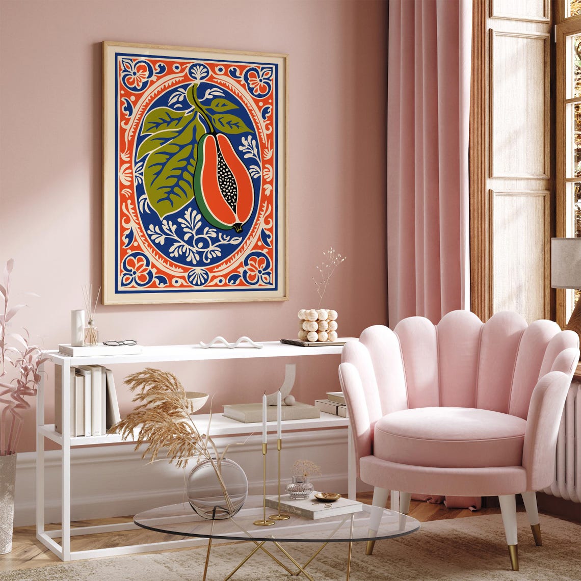 Papaya Mexican Folk Art Vibrant Tropical Fruit Kitchen Print - Image 2