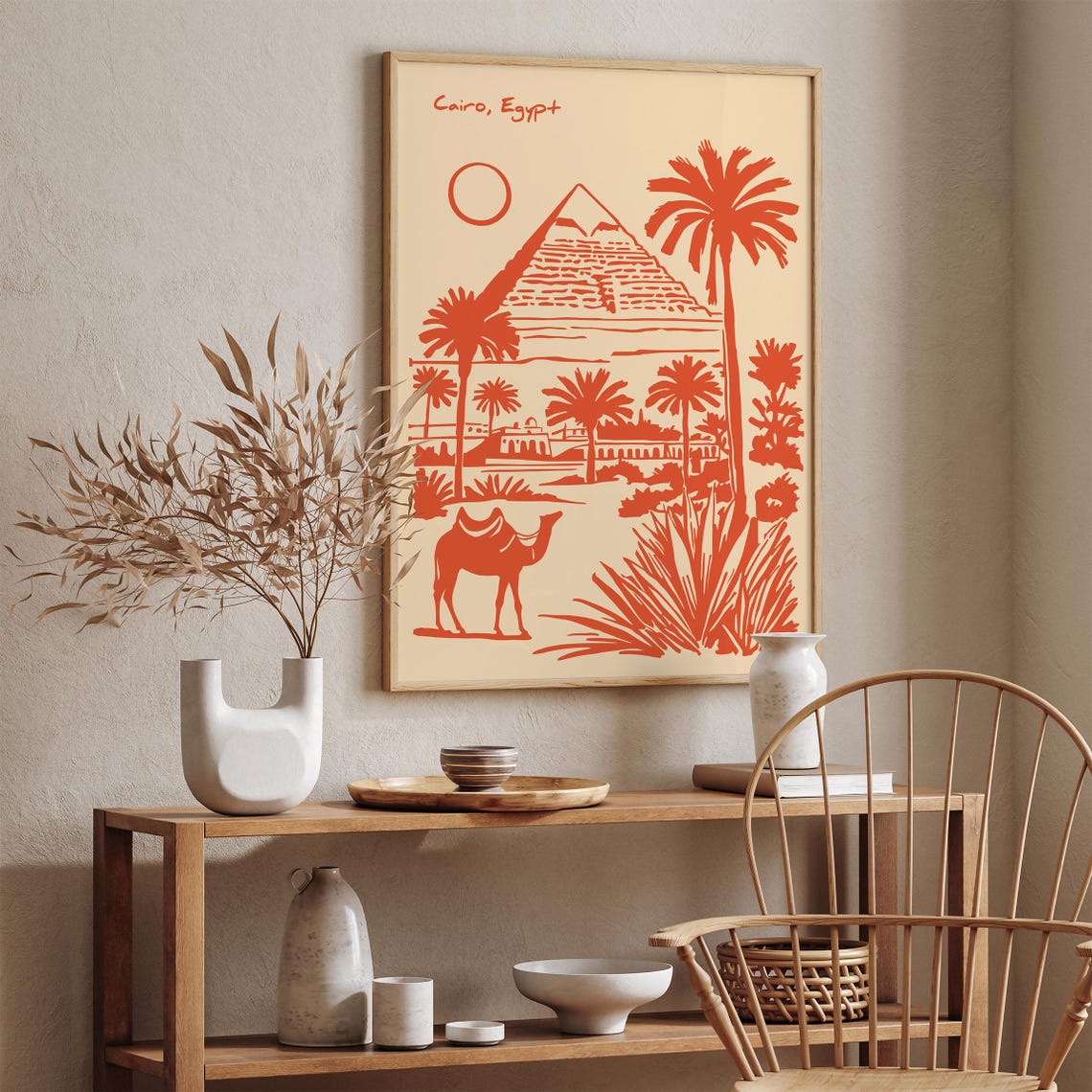 Retro Cairo Egypt Orange Pyramid Camel Desert Travel Art Poster - Image 4